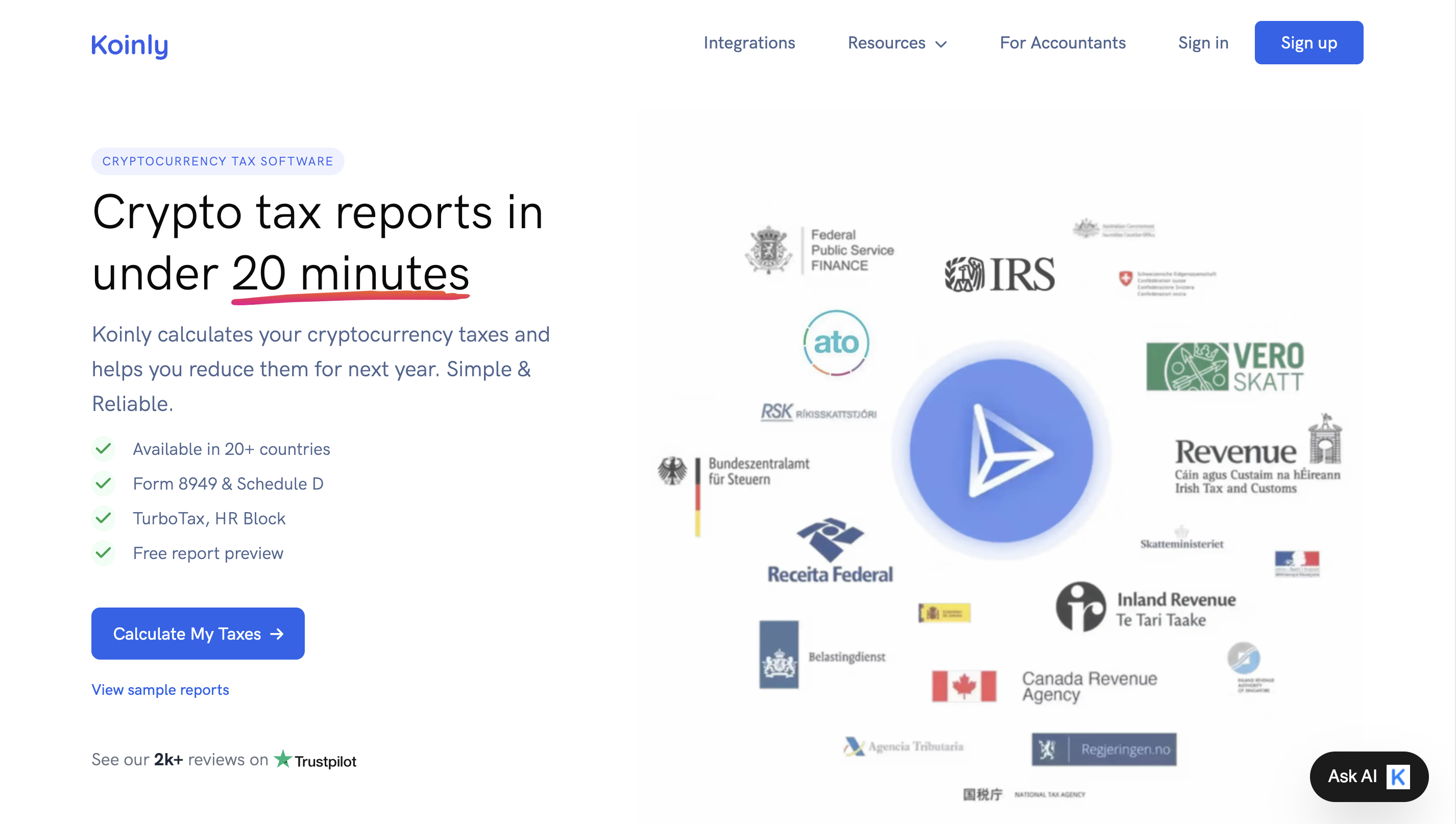 koinly crypto tax software homepage
